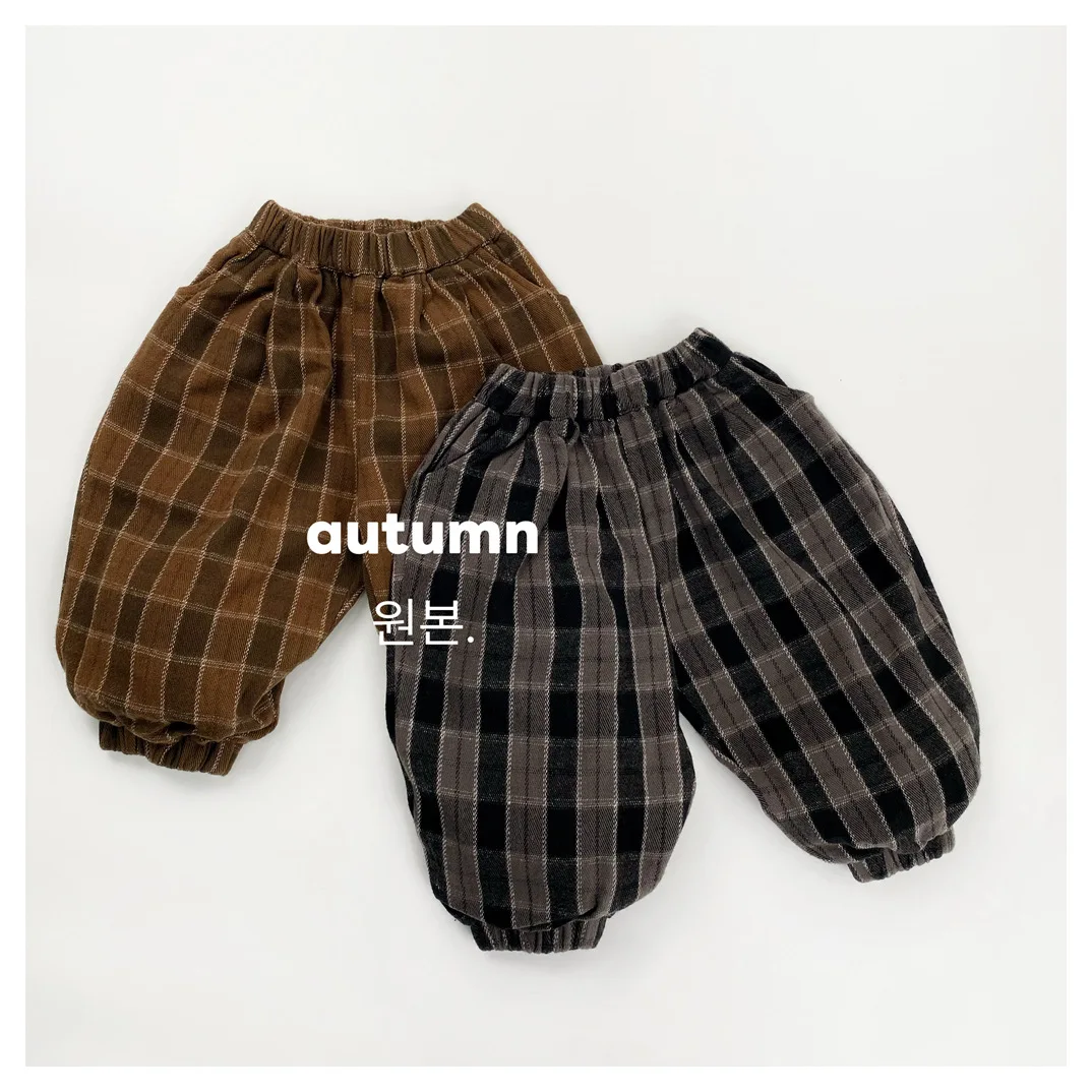 Knickerbockers Checkered Trousers Korean Loose Casual Retro Boys Grils Children Fashionable Comfortable All-matching Solid