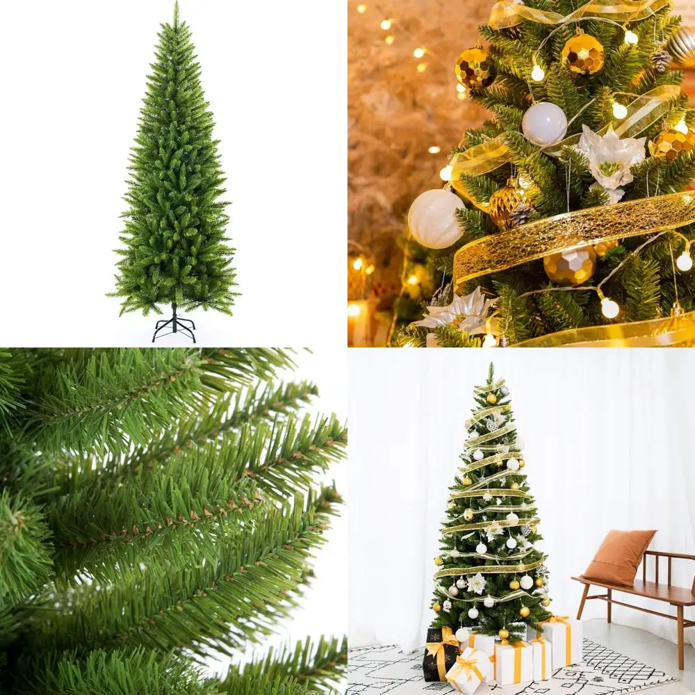

Pine-Style Artificial Christmas Tree - 5 Feet Tall Classic Slim Pencil Design Holiday Decoration
