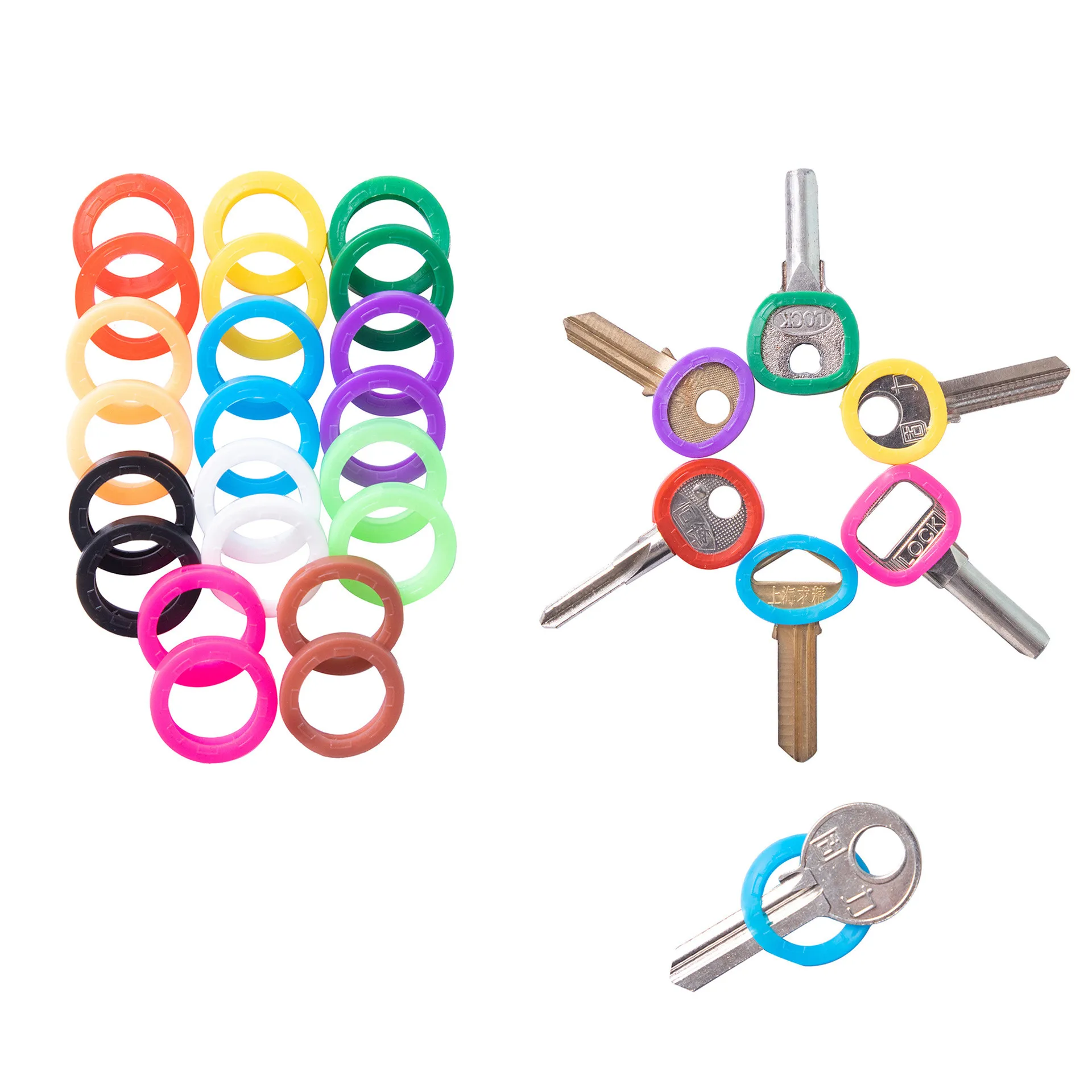 20/10/5pcs Hollow Rubber Key Covers Mixed Color Round Soft Silicone Identify Key Ring Ust Cover Protective Elastic Holder Cap