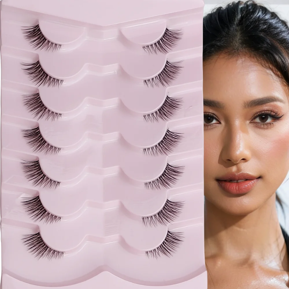 7 Pares de Cílios Postiços Transparentes Ultrafinos, Estilo Natural e Efeito Olho de Raposa para Uso Diário