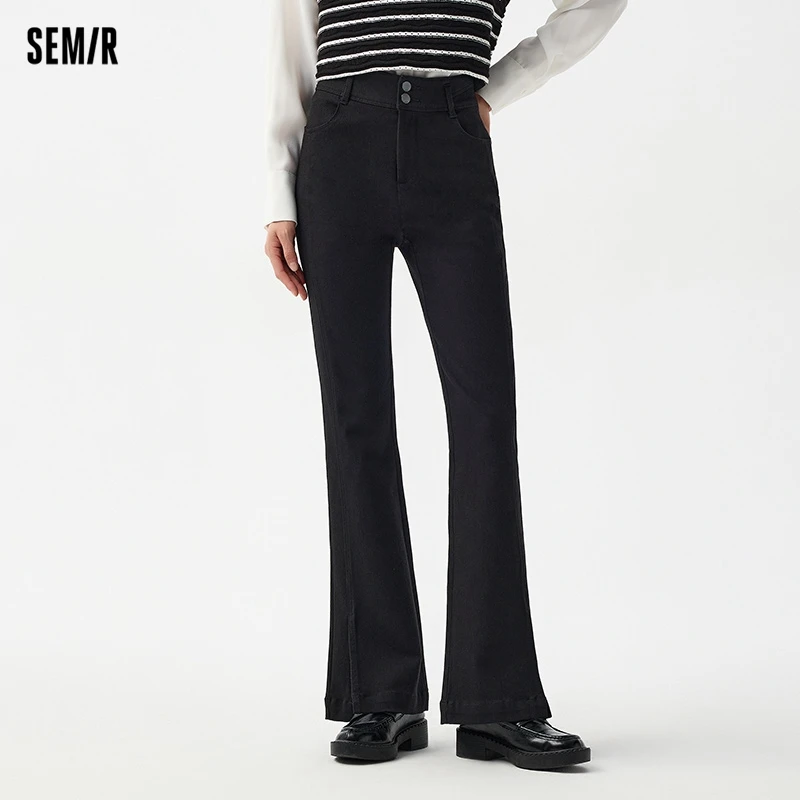 Semir Casual Pants Women High-waisted Long Pants Black Leg-lengthening 2024 New Spring Slit Flare Pants