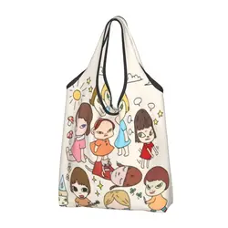 Reusable Yoshimoto Nara Grocery Bags Foldable Machine Washable Shopping Bags Large Eco Storage Bag Attached Pouch