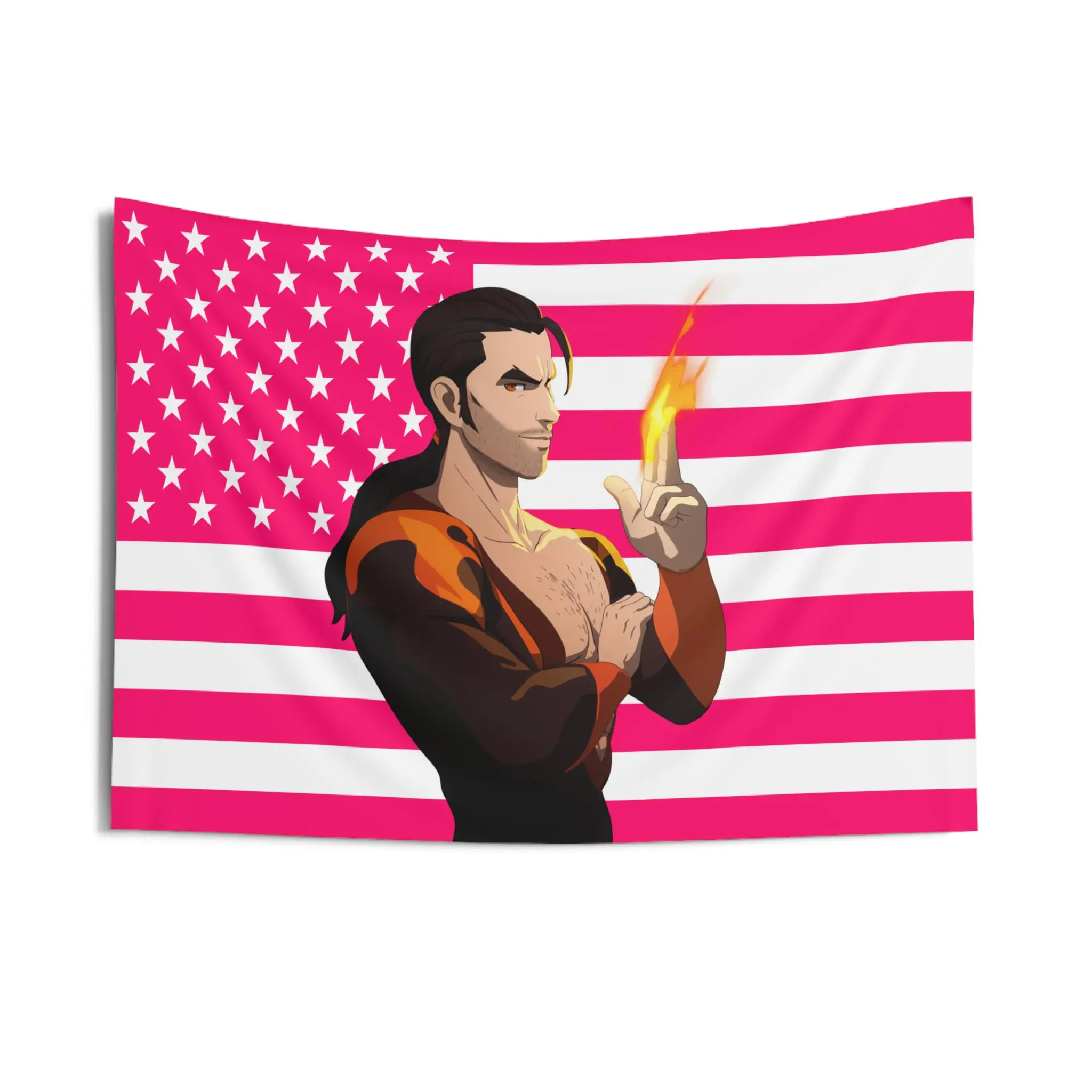 F-Flambae   Pink American Flag Tapestry Fire Power Anime Wall Hanging Bedroom Dorm Aesthetic Fan Gift