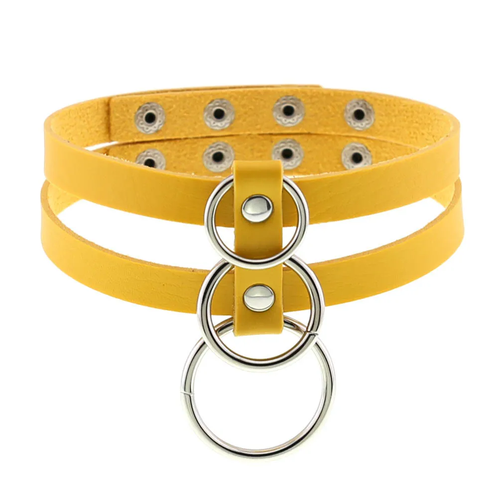 Punk  Personality Rock and roll Original design O-ring Double-row leather Multicolored Stainless steel Necklace Super cool
