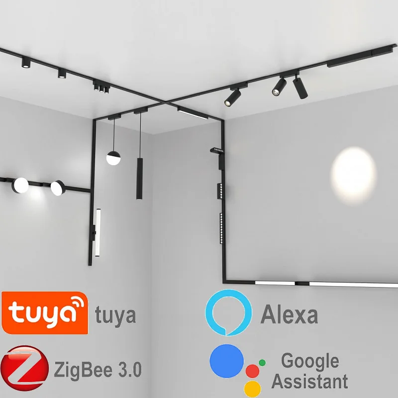 

Zigbee Tuya Smart Home Magnetic Track Light Fixture Spotlights Dimmable Ultrathin Rail Spot LedAssistant Alexa 48V Ceiling Lamps