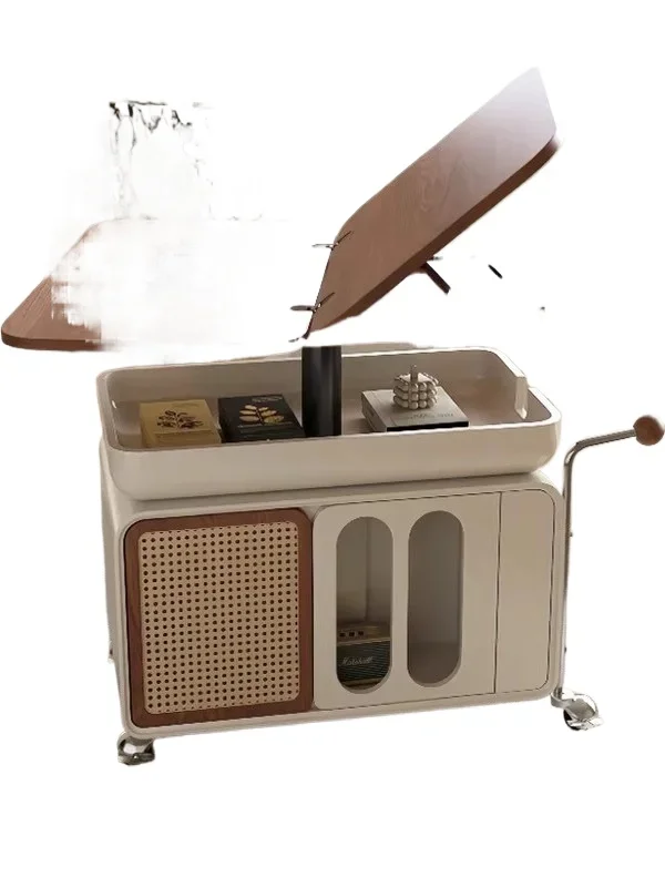 

Solid wood folding edge few small apartment household tea table sofa side cabinet living room liftable mobile cart advanced