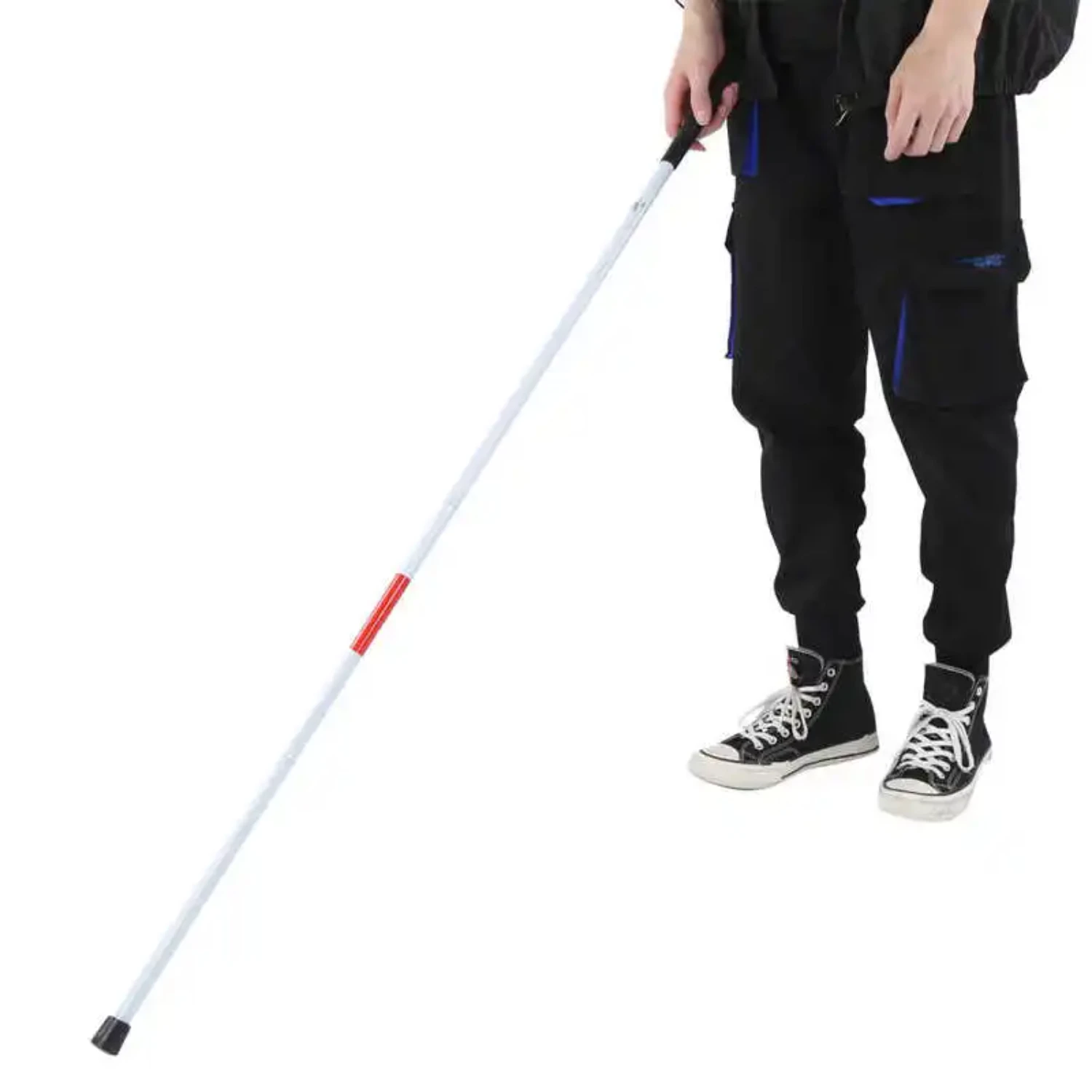 New 124cm Cane Foldable Cane Aluminum Alloy Collapsible Reflective White and Red Walking Stick  Blind Visual Impaired Anti-slip