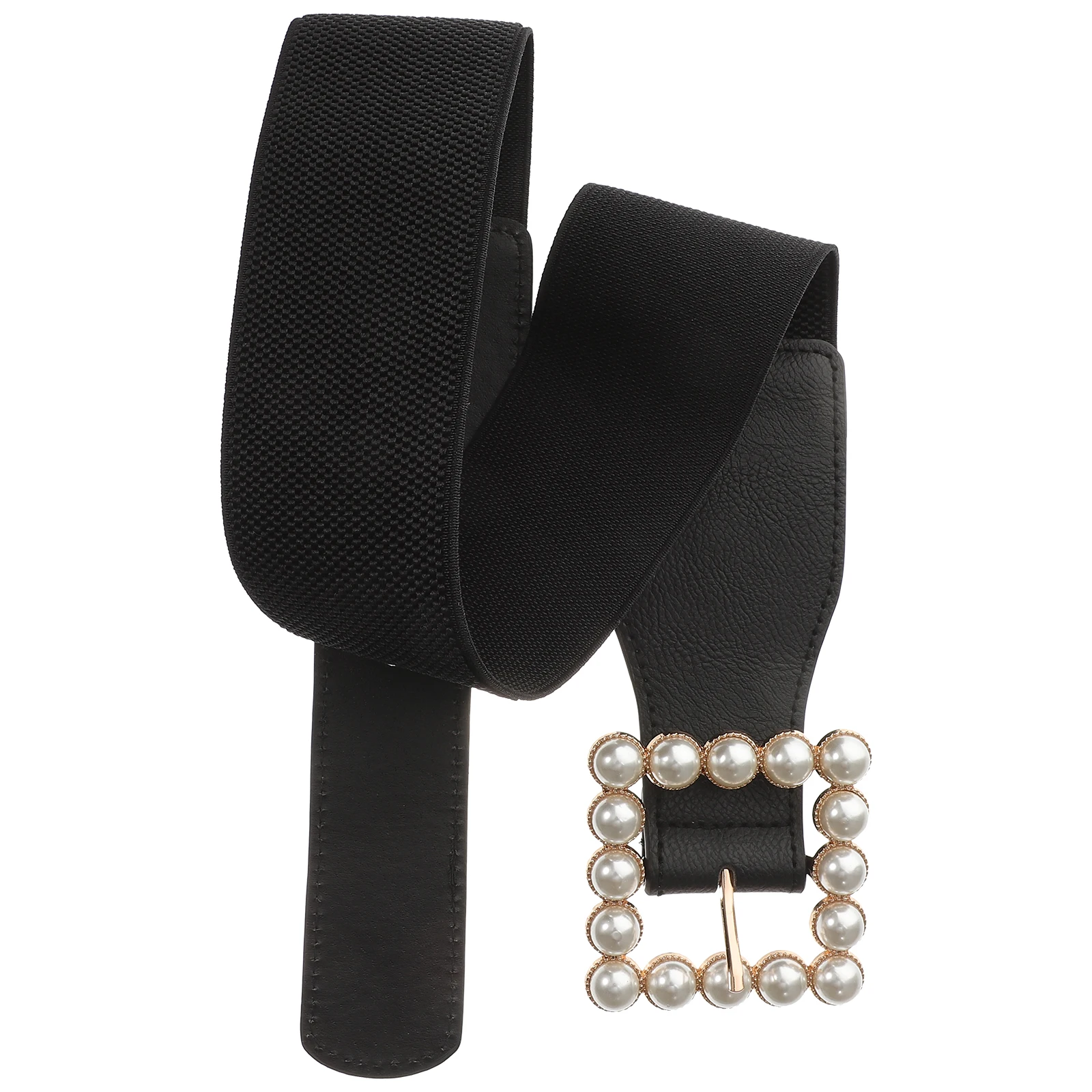 

Pearl Square Buckle Belt Ladies Elastic Waistb Decorative Corset Premium Alloy Durable Matching Dresses Jeans Pants