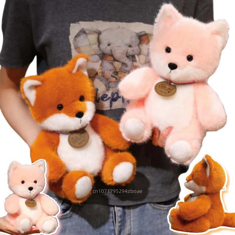 

25cm Kawaii Soft Medal Fox Plush Doll Pillow Cartoon Cute Sitting Pink Orange Fox Plush Toy Home Decoration Gift For Children