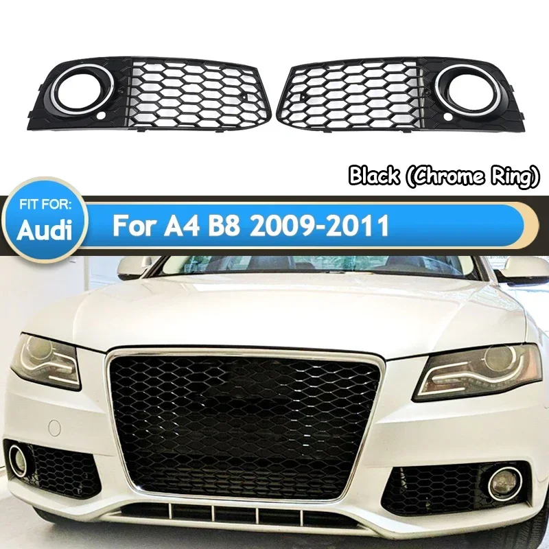 Front Bumper Fog Light Lamp Mesh Grille Honeycomb Cover For Audi A4 B8 2009-2012