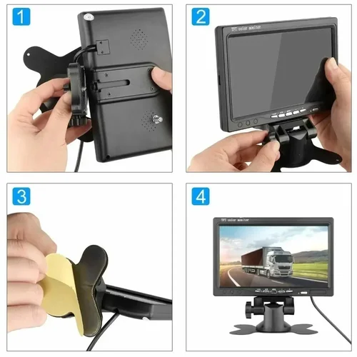 Imagen 2 del producto Monitor de 7 "", 12-24V, camión, caravana, autobús, RV, doble vista trasera, Kit de cámara de respaldo de estacionamiento, cable de 15M y 4 pines