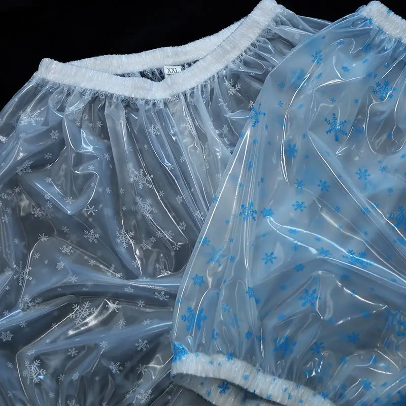 Men Snow Pattern Flat Corner Shorts Rainproof Waterproof Windproof Half Pants Sexy Transparent PVC Plastic Pants Clothes
