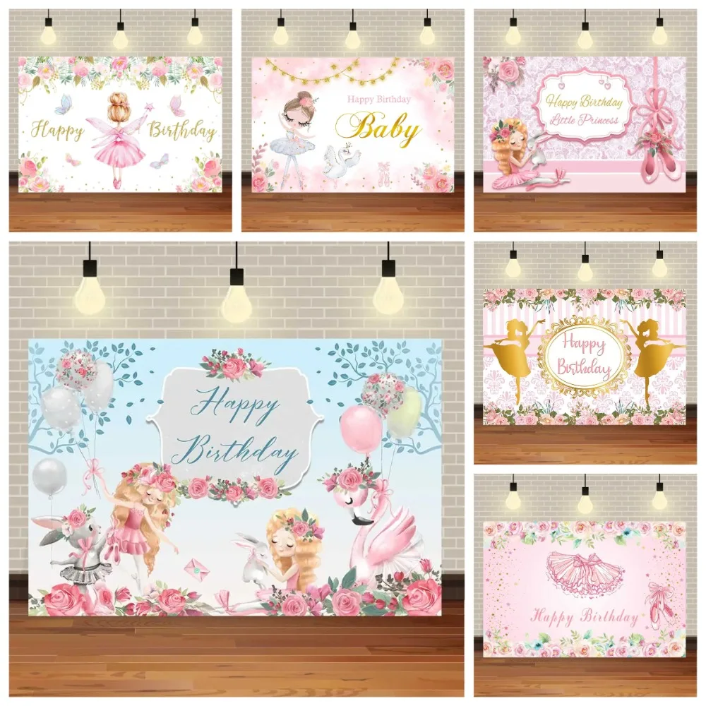 

Pink Princess Ballet Dancer Party Photography Backdrop， Golden Pink Fairy Birthday Party Decoration Photography Studio Backdrop
