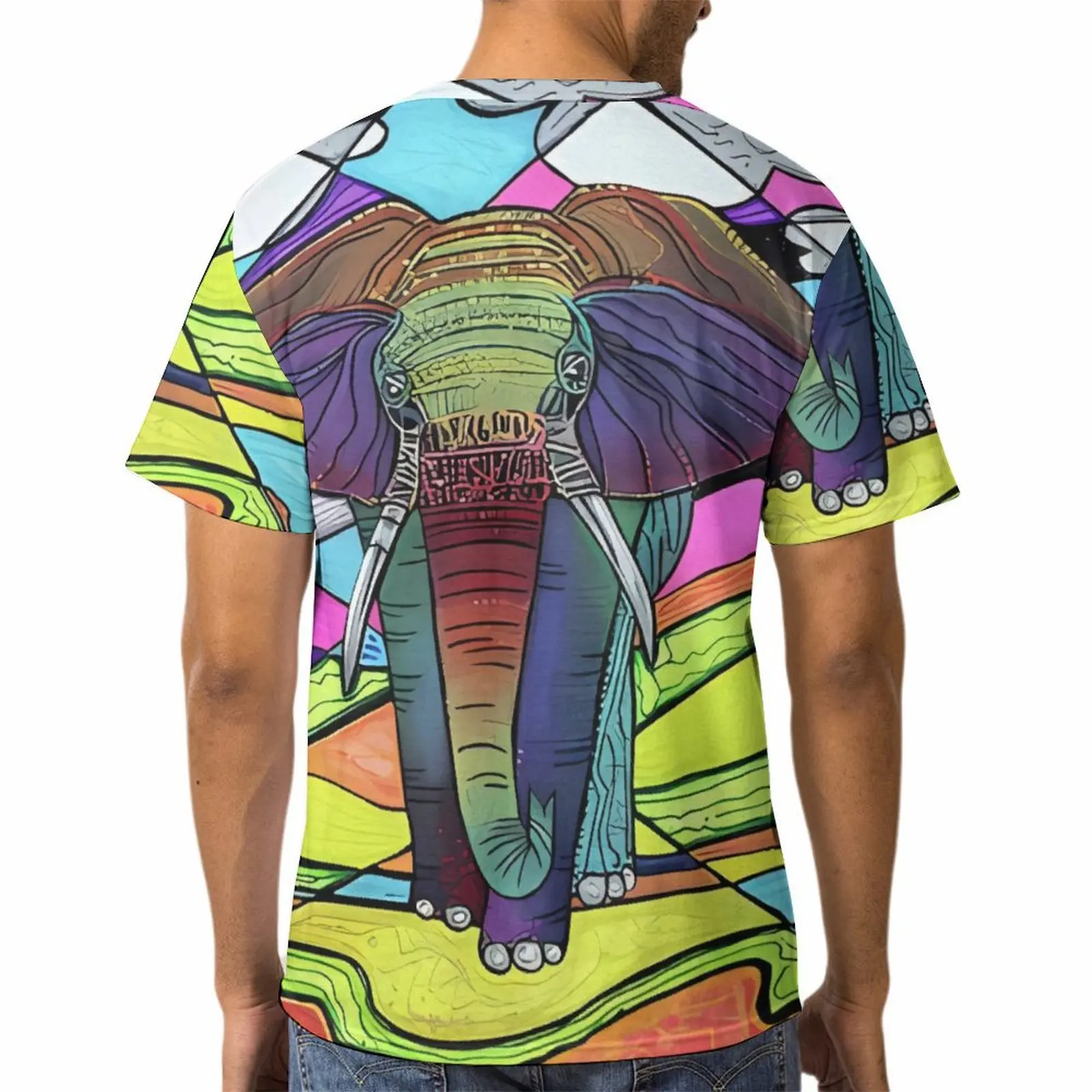 2024 Top Men Elephant Printed Men's T-Shirt Oversized T-Shirt Summer Men Clothing Animal V-neck T-shirts Male Fashion