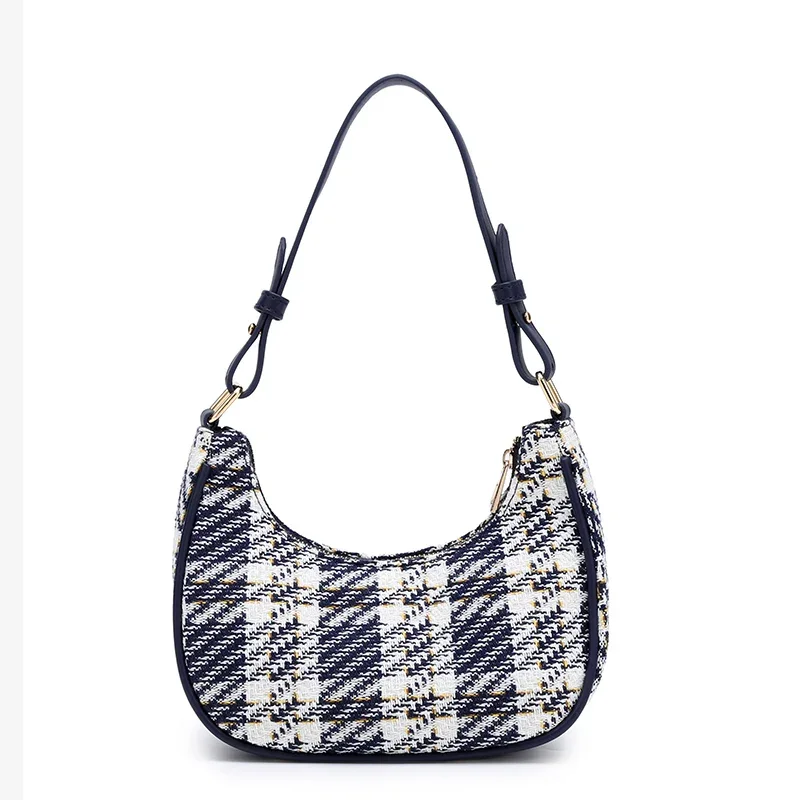 Women's Crossbody Bag Niche New Style Fashionable All-Match Plaid Crescent-Shaped Shoulder Underarm