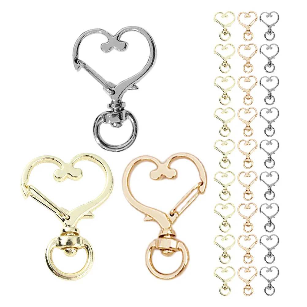 

30pcs Heart Shaped Keychain Accessories Zinc Alloy Carabiner Clasp Hooks Snap Swivel Keychain Clips Rings Durable Jewelry Making