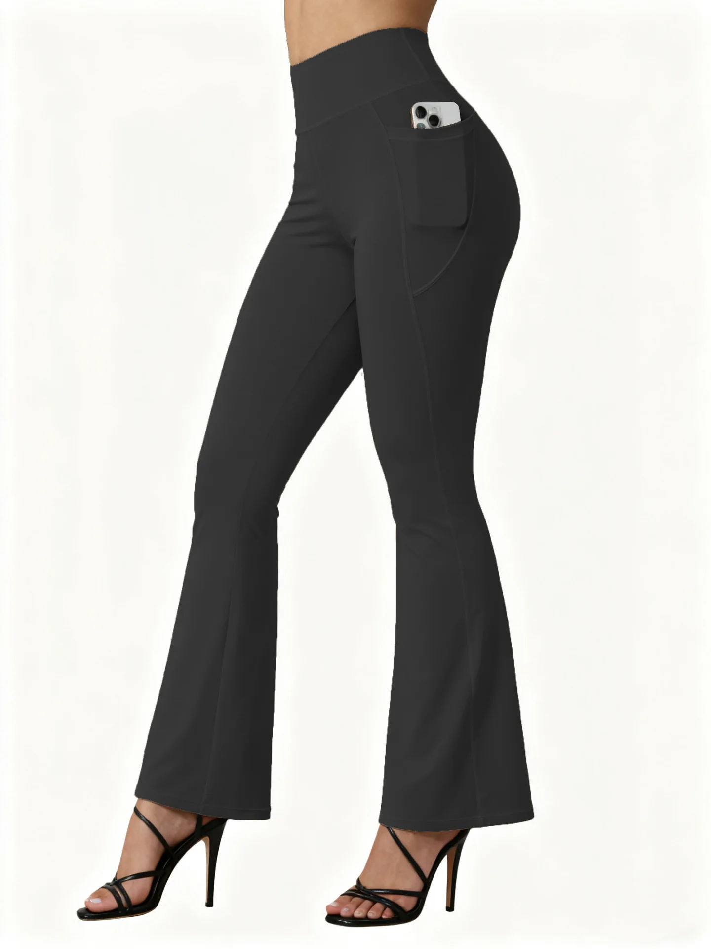 Hohe Taille, ausgestellte Yoga-Leggings für Damen, Po-Lifting mit Taschendesign, weites Bein, Leggings, Laufhose, Übergröße, Gymnastikhose – Detail 12