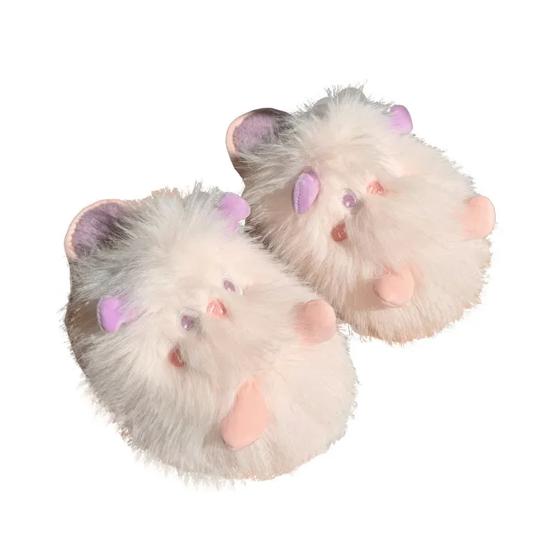 Autumn and winter girl pink little monster new plush cotton slippers women's winter home indoor fashion warm soft-soled slippers