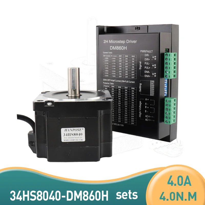 

NEMA 34 stepper motor 4.0A 4 N.m 86X80mm D14mm 34HS8040 +DM860H drive stepping motor for CNC engraving machine high torque