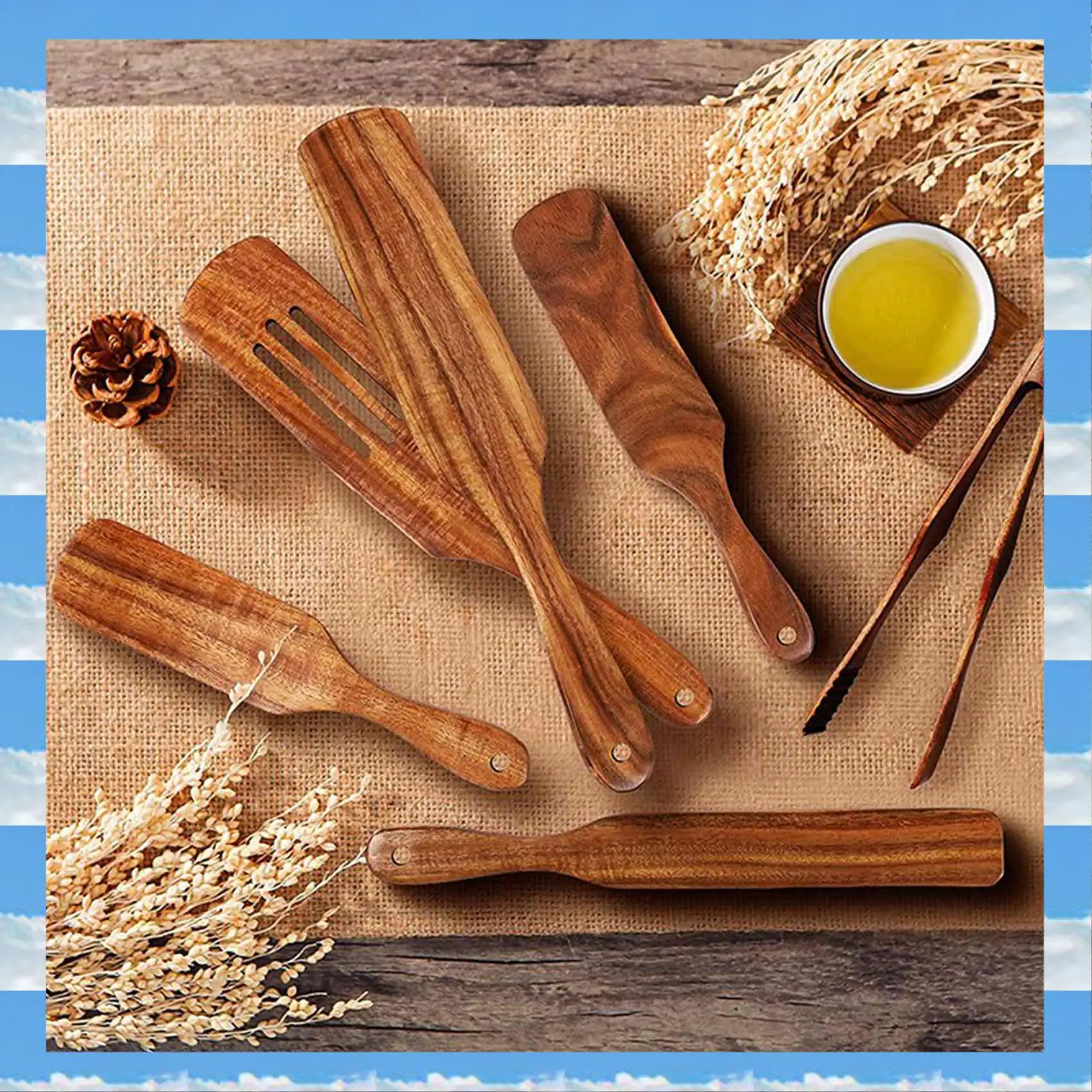 

A11I 12 Pcs Wooden Spurtle Set, Teak Spurtle Set Heat Resistant Wooden Spatula Cooking Utensils Set Non-Stick Wooden Spoons