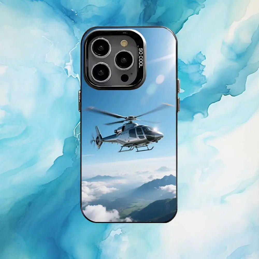 حافظة هاتف هليكوبتر لهاتف آيفون 17،16،15،14،13،12،11 بلس، برو ماكس غطاء مقاوم للصدمات بلاك كاندي غير لامع