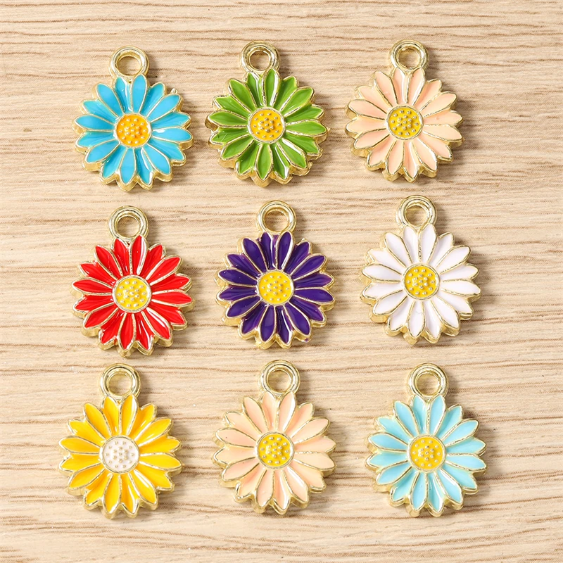 10 Stück 13 x 16 mm niedliche bunte Emaille-Blumenanhänger für die Herstellung von Ohrringen, Halsketten, Armbändern, DIY-Handwerk, Schmuckzubehör – Detail 2