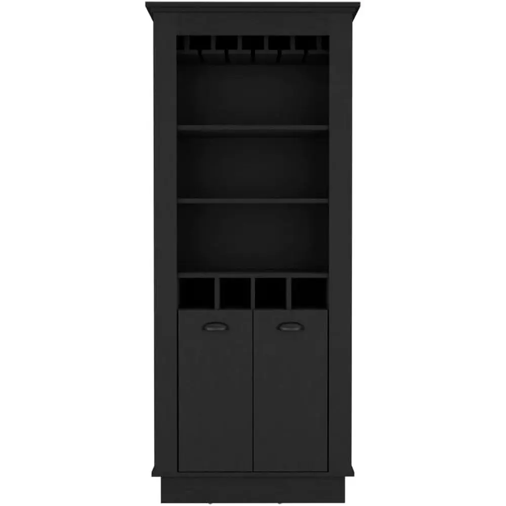 

Black 70 Standing Storage Cabinet with Wine Rack and Glass Holder for Living Room