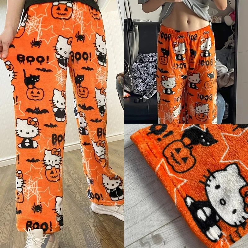 Anime Sanrioed HelloKitty Y2k Sanrioed pigiama pantaloni donna Pjs Halloween Household Dress Kawaii lana Cartoon Casual Home Pants