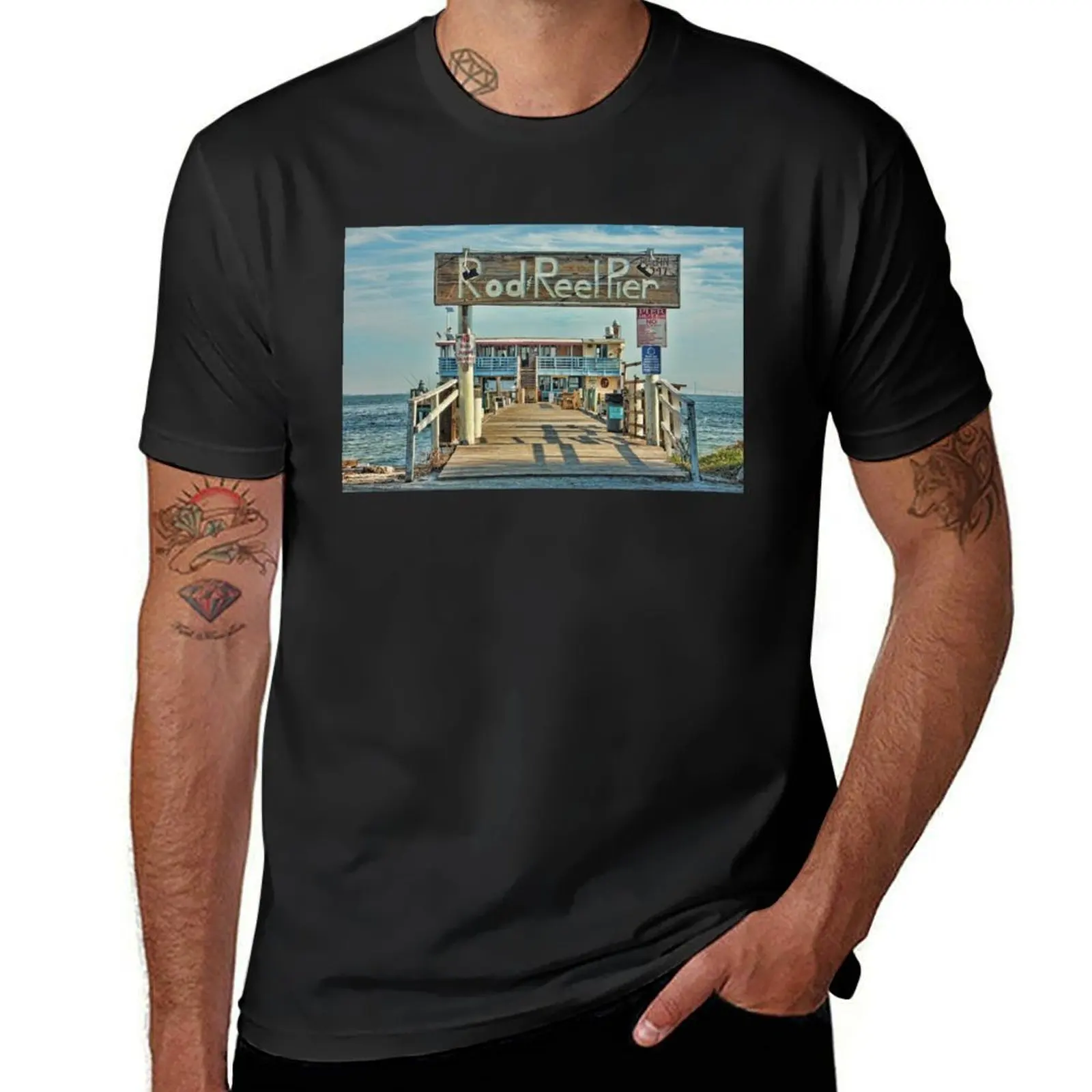 A Pier Called The Rod And Reel T-Shirt tops plain t shirts for men cotton