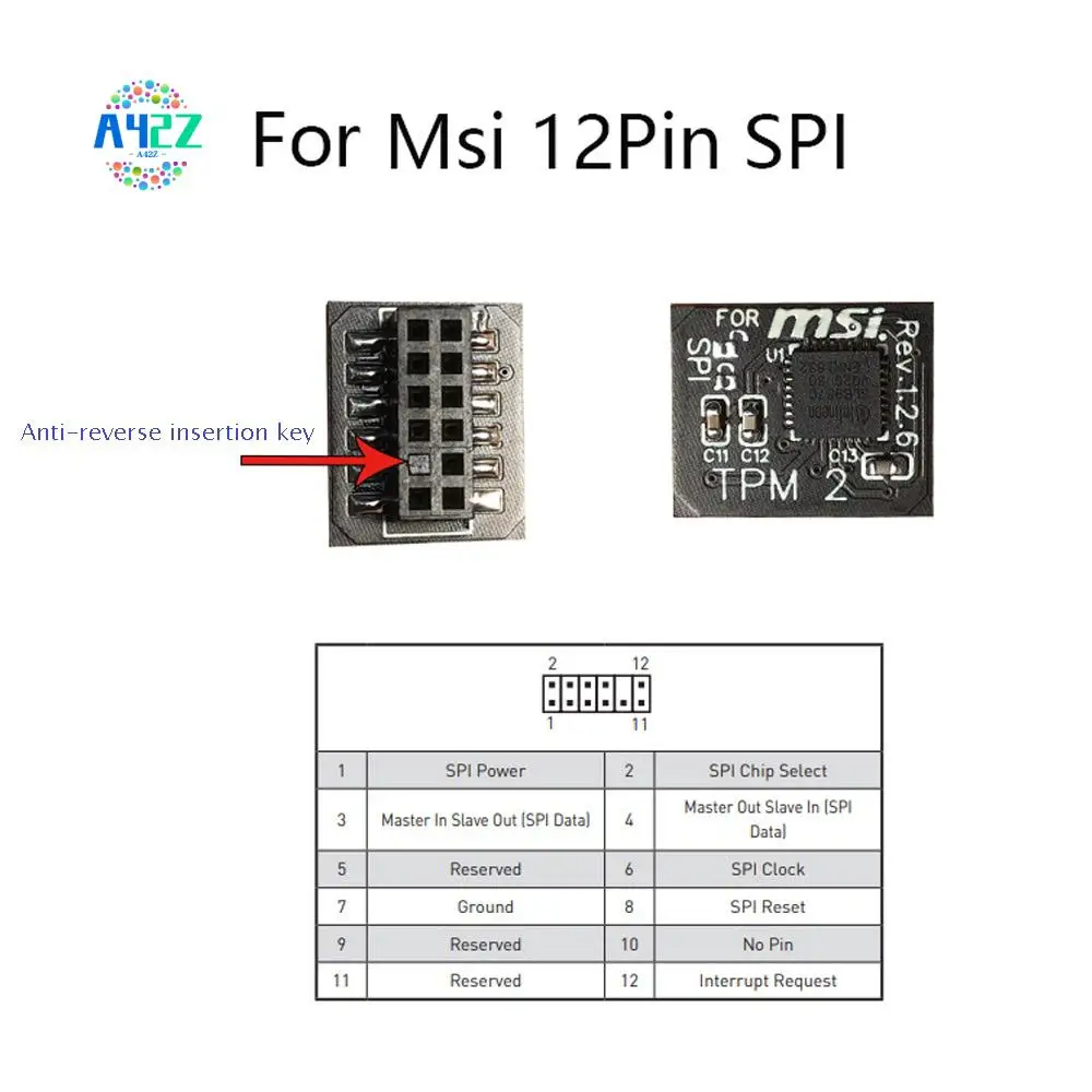 

A42Z-TPM 2,0 модуль безопасности шифрования удаленная карта 12-контактный модуль безопасности SPI TPM2.0 для материнской платы MSI