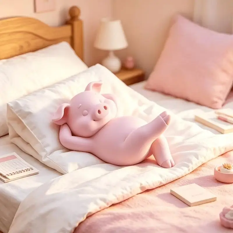 Mini 3D Printed Kawaii Pink Lazy Reclining Pig Figurine Cute Desktop Statue for Home Bedroom Bookshelf Decoration