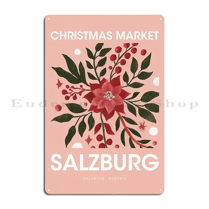 Christmas Market Salzburg Poster Austria 1960s Retro Art Winter Plants Vintage Metal Plaque Poster Club Design Wall Mural