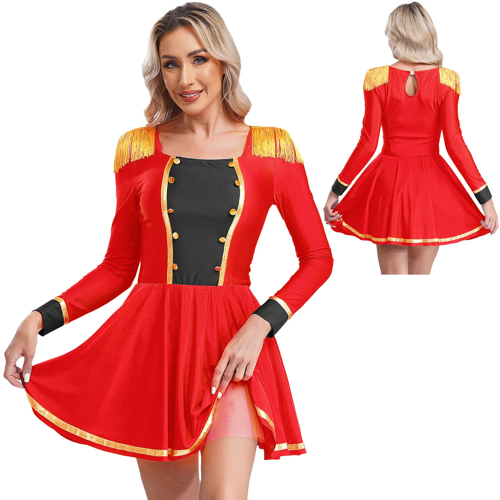 

Womens Circus Ringmaster Stage Show Performance Cosplay Dress Costume A-line Dress Outfits Music Festival Carnival Theme Party