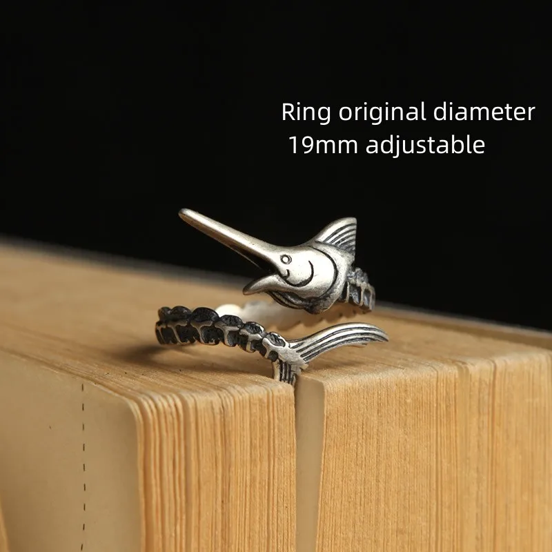 

Buyee 925 Sterling Silver Male Big Ring Finger Vivid Marlin Open Ring for Women Men Fashion Punk Rock Fine Jewelry Circle Gift