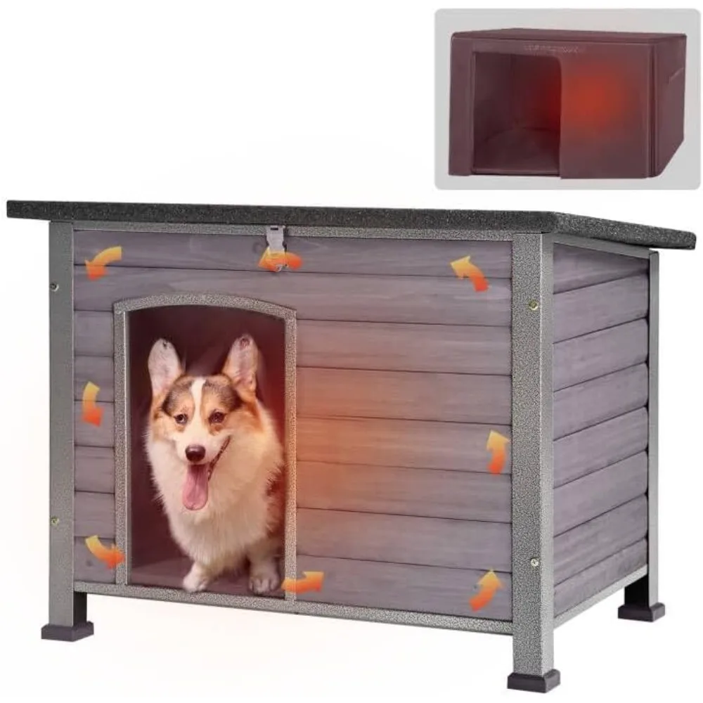 

Dog House Insulated Outdoor Dogs Kennel with Liner for Winter, 22"D x 33.5"W x 25.2"H Dog House