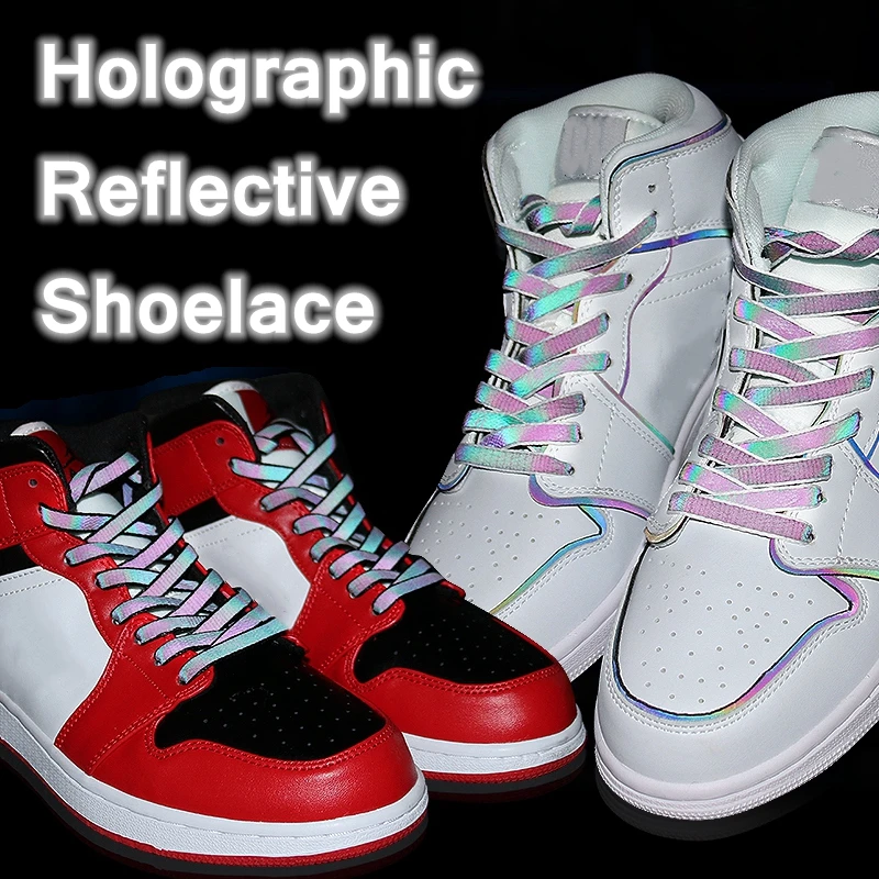 1Pair New Holographic Reflective Shoelaces Cool Sneakers Running Shoes Lace Adult Children Sports White Star Shoelace Strings