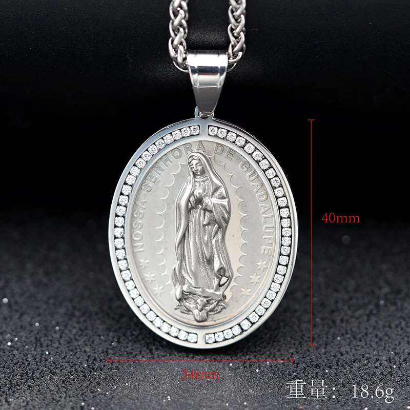 Hip Hop Rock Titanium Steel Virgin Mary Pendants Necklace for Men Catholicism Jewelry NOSSA SENHORA DE GUADALUPE