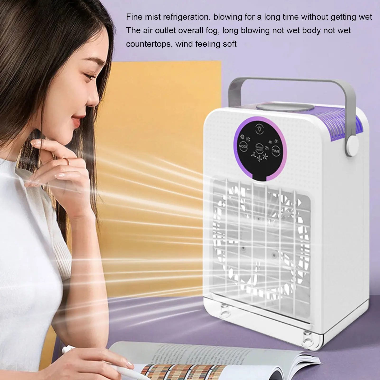 증발 공기 냉각기 700ML 물 탱크 7 색 빛 USB 저소음 휴대용 에어컨 팬 침실