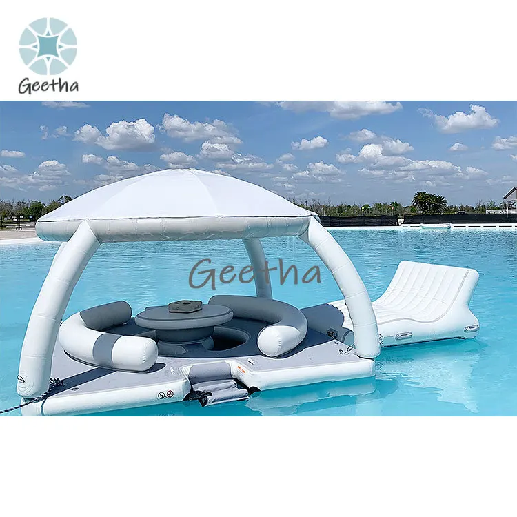 มาใหม่ขายส่ง Pontoon ว่ายน้ําดาดฟ้าน้ํา Leisure Island Driftsun Inflatable Floating Dock แพลตฟอร์ม Inflatable Mat พร้อมเต็นท์
