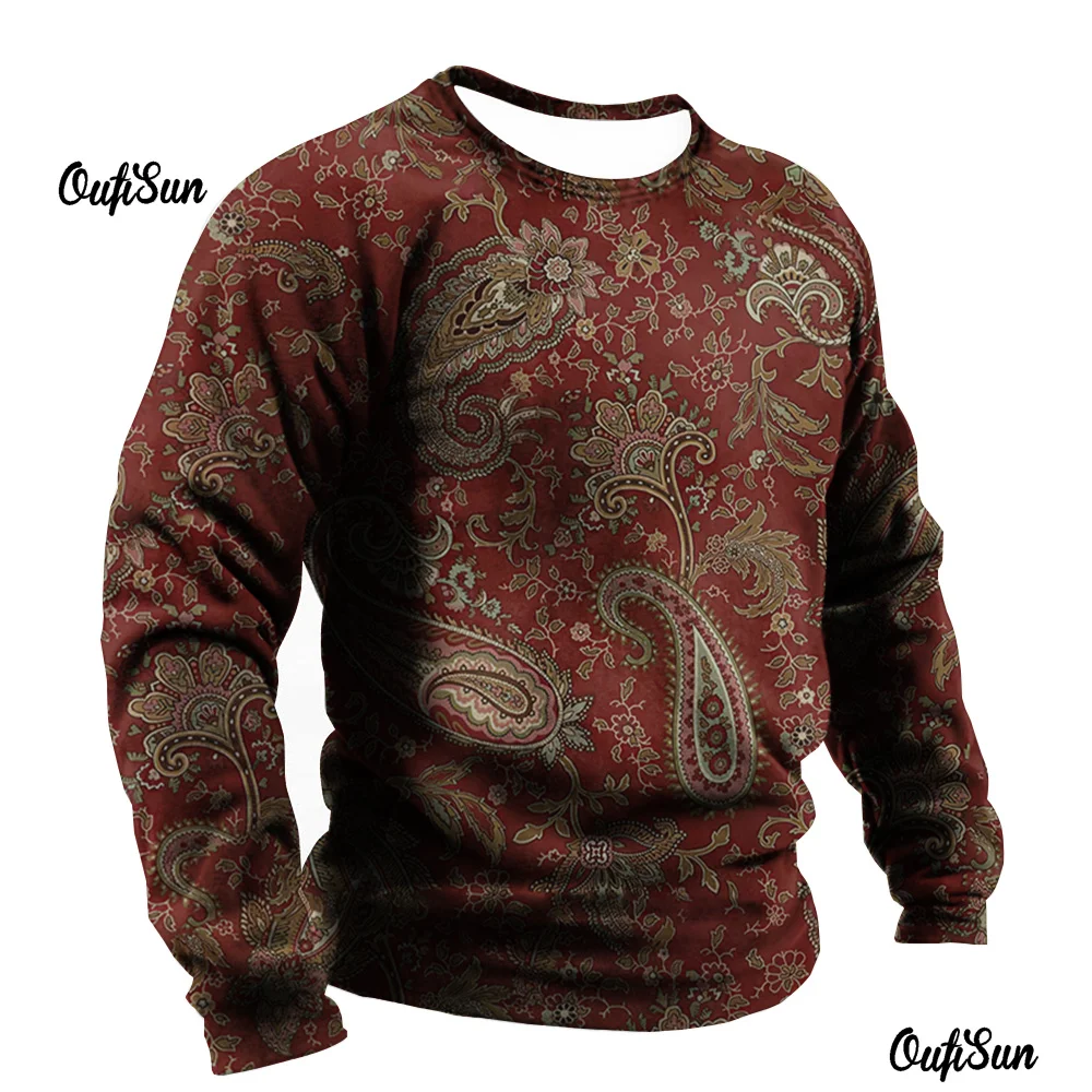 

Vintage T Shirts For Men Autumn And Winter Clothing Ethnic Graphic Apparel Oversized Long Sleeve Tops Male T-Shirts Tees 2024