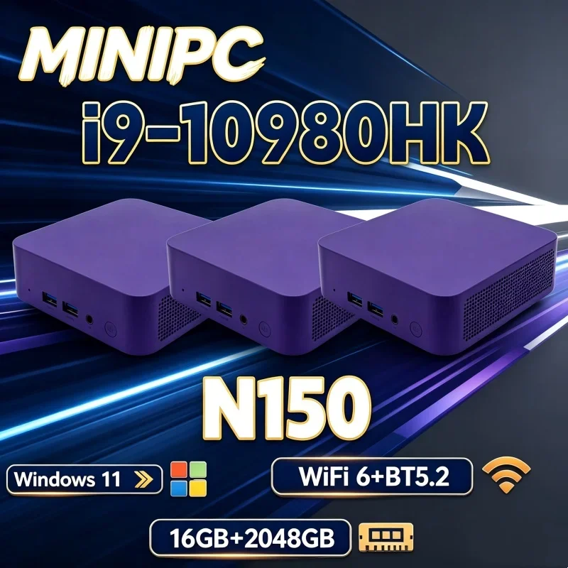 Intel Core N150/I9‑10980HK Ultra Compact Mini PC 16GB RAM 2TB SSD Triple 4K Monitor Home Office Small Pro Secure Render