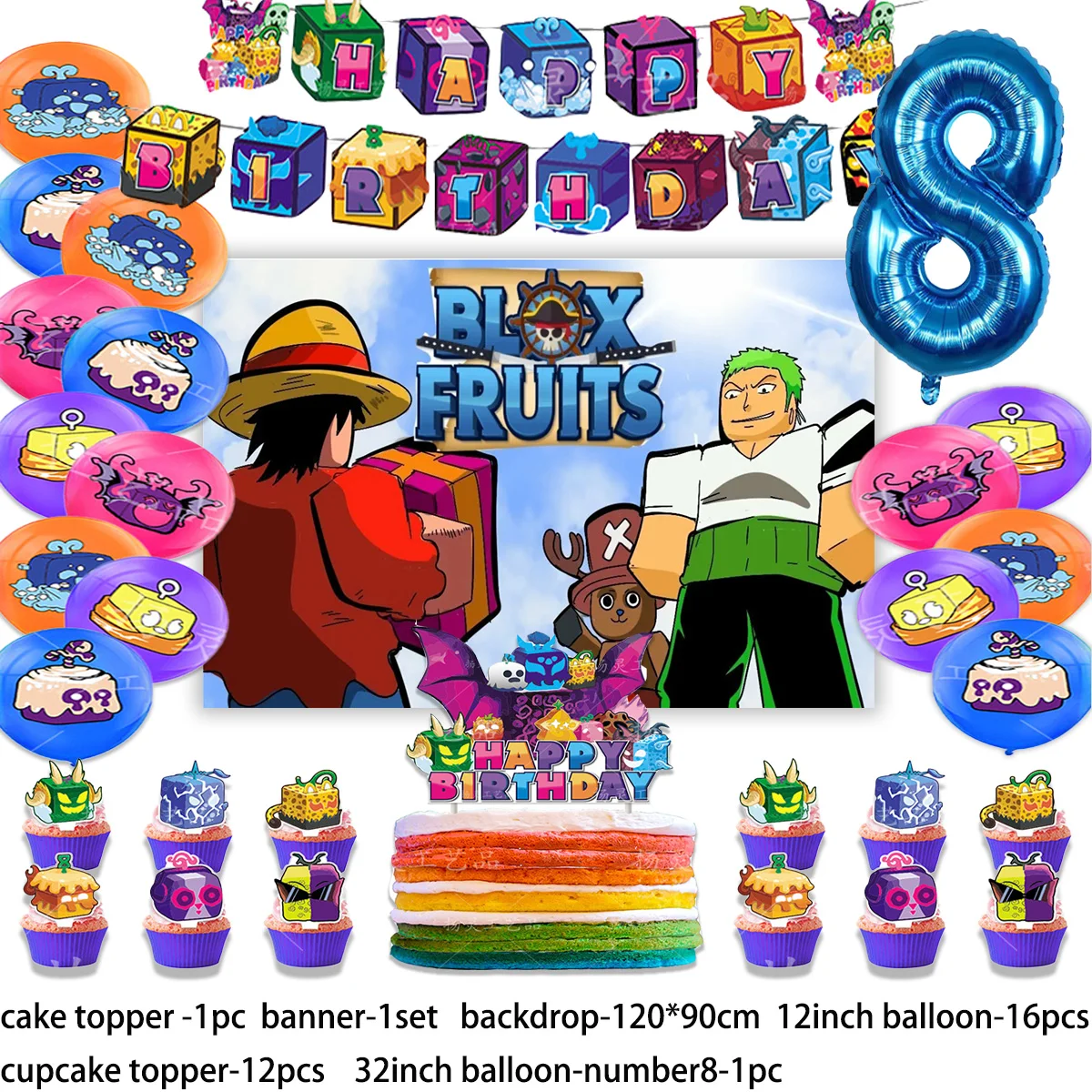 Umi Game Blox Fruits Theme forniture per feste di compleanno decorativo Blox Fruits Balloon Banner sfondo Cake Topper regali per feste per bambini