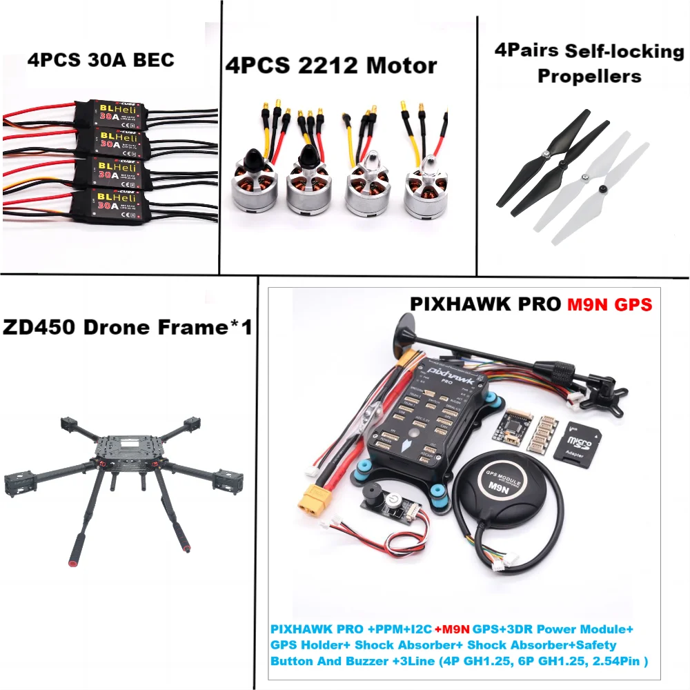 PIXHAWK PRO Flight Control M9N คาร์บอนไฟเบอร์ 450 ชุดกรอบ I2C PPM OLED RGB LED Ardupilot Quadcopter BLHELI 30A 2212 มอเตอร์ ESC