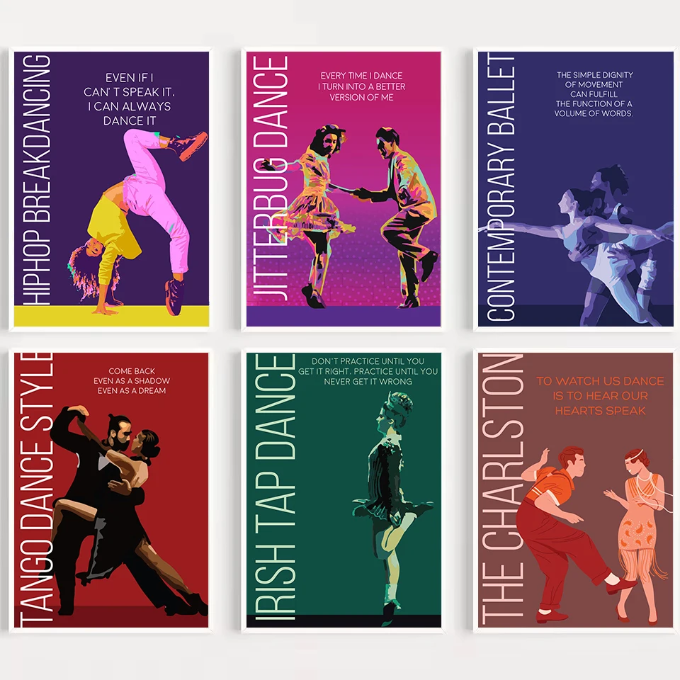 Abstract Dance Genre Ballet Tango Hiphop Jitterbug Learning Series Poster Canvas Painting Wall Art Pictures Home Studio Decor