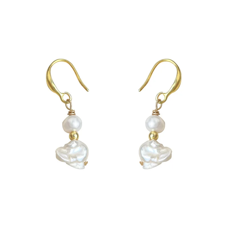 Misty rain niche design exaggerated irregular freshwater pearl liquid silver color personality new earrings factory stud earring