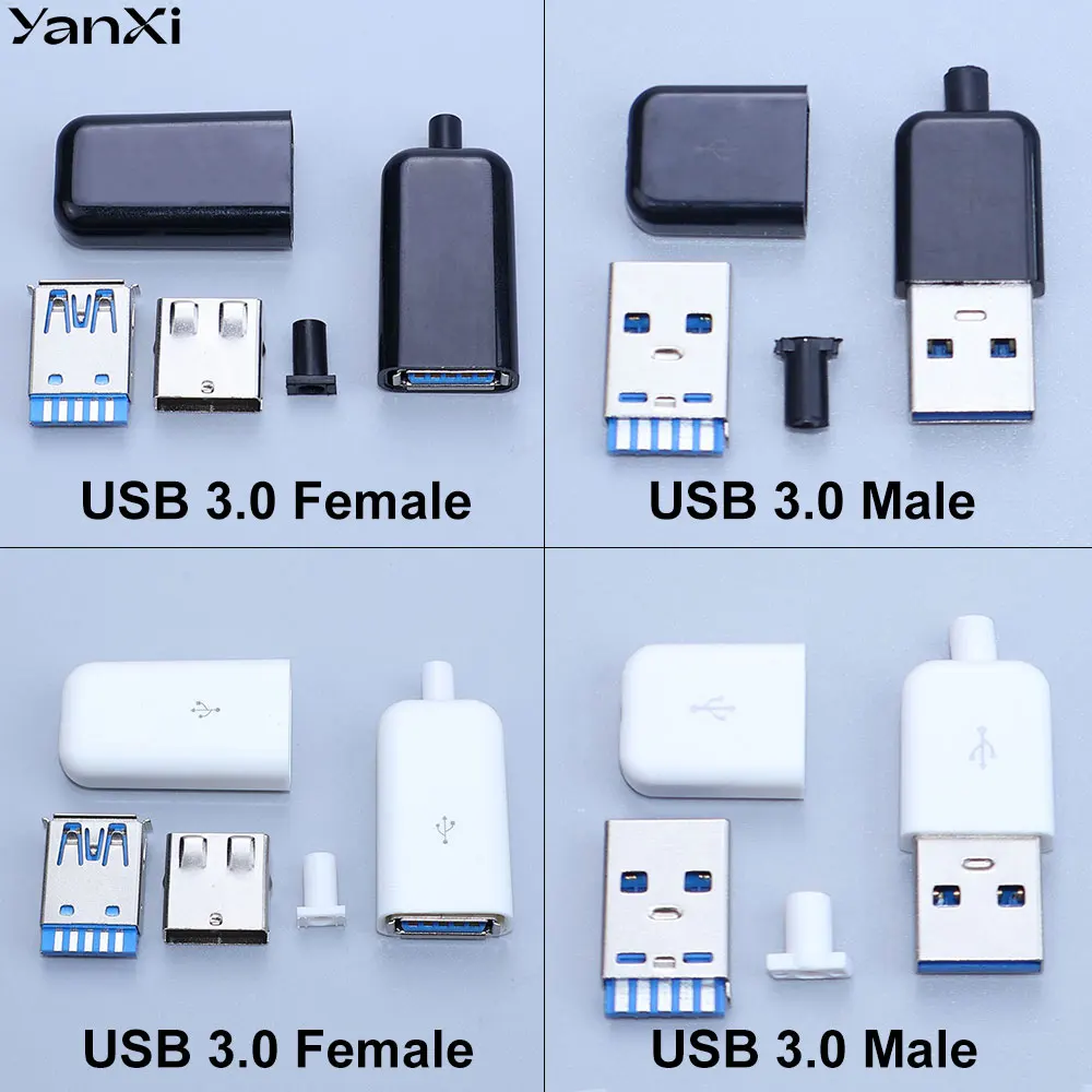 

USB-адаптер YanXi DIY: разъем USB 3.0 (штекер/гнездо) с пластиковым колпачком, для пайки, для зарядки