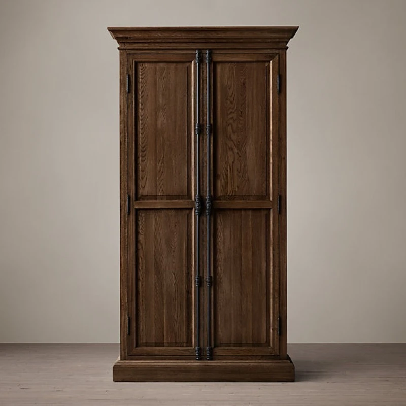 

French country retro old adult wardrobe American RH furniture solid wood dining side cabinet wabi sandy wind oak bookcase