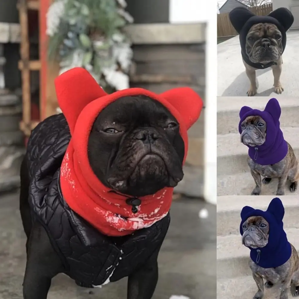 Cute Dog's Fleece Bat Hat Soft Warm Adjustable French Dogs Winter Hats Warmer Ears Hoodie Caps Pet Supplies