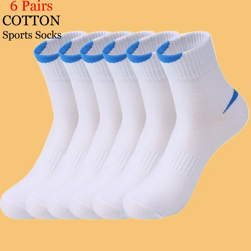 6 Pairs Men's Fashion Cotton Socks Black White Casual Breathable Solid Color Sport Comfortable Casual Socks