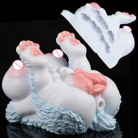 GEEBA Realistic Vagina Anal Male Masturbator Dual Hole Tight Ribbed Internal Structure Onahole Furry Silicone Sex Toys For Men